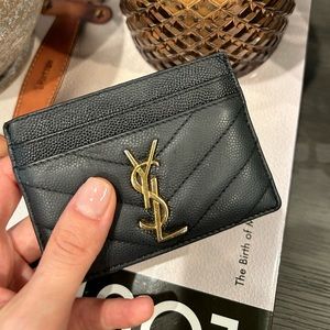 YSL Grain de Poudre Leather Card Case, Golden Hardware